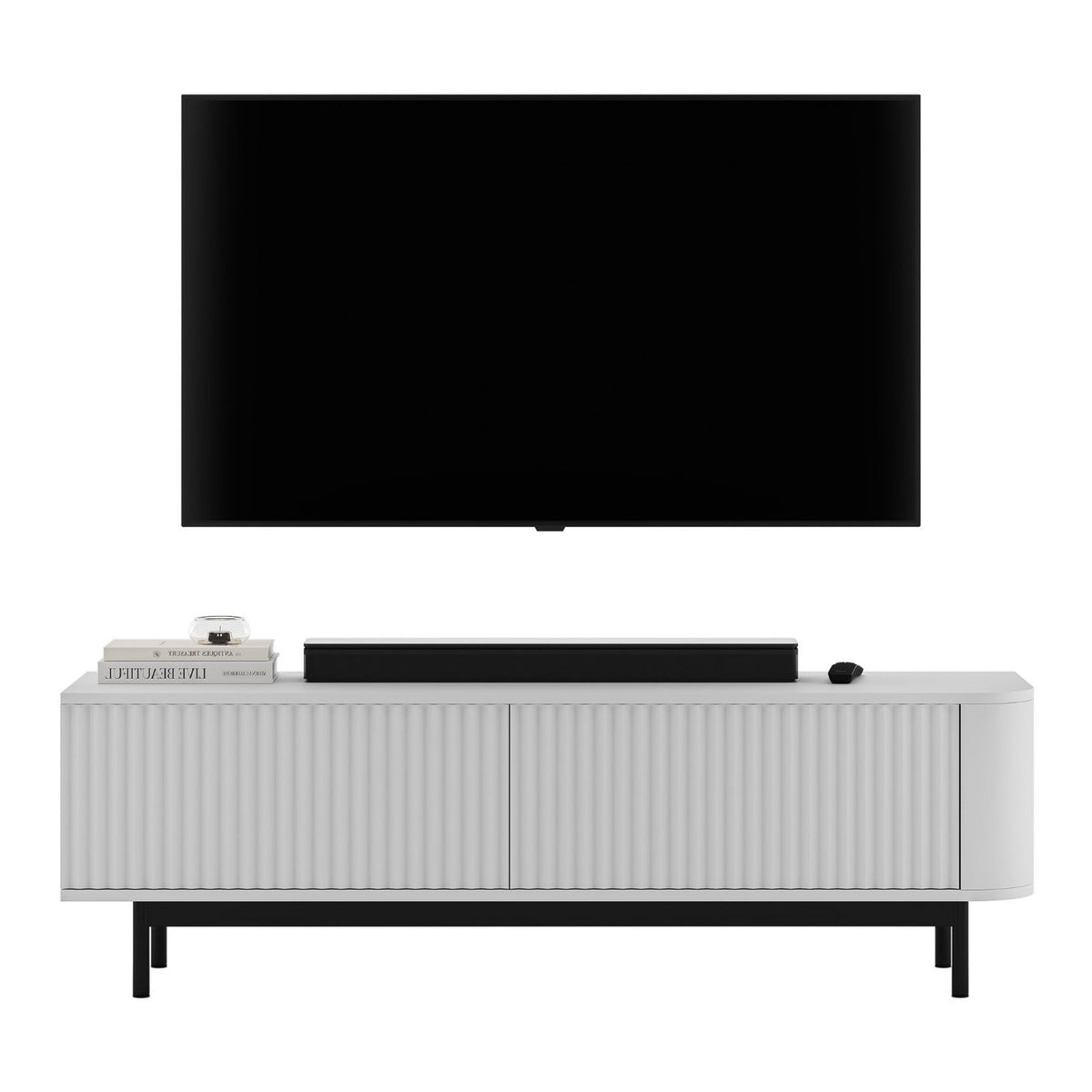 Aurora Rounded Corner Fluted TV Unit 140cm Glamour Style with Frame Legs - White / Black