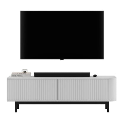 Aurora Rounded Corner Fluted TV Unit 140cm Glamour Style with Frame Legs - White / Black
