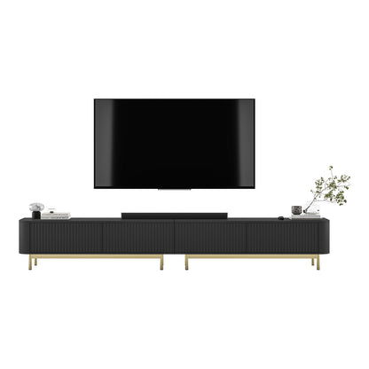Aurora Rouded Corners Flutted TV Unit 280cm Glamour Style with Frame Legs - Black / Gold Frame