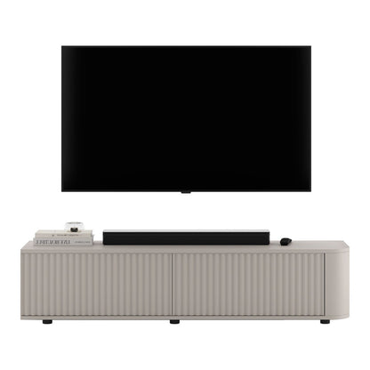Aurora Rounded Corner Fluted TV Unit 140cm Glamour Style with Floor Pads - Cashmere
