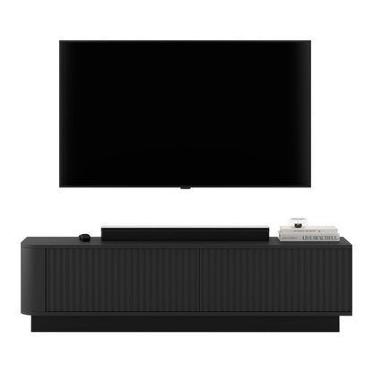 Aurora Rounded Corner Flutted TV Unit 140cm Glamour Style with Plinth Stand - Black