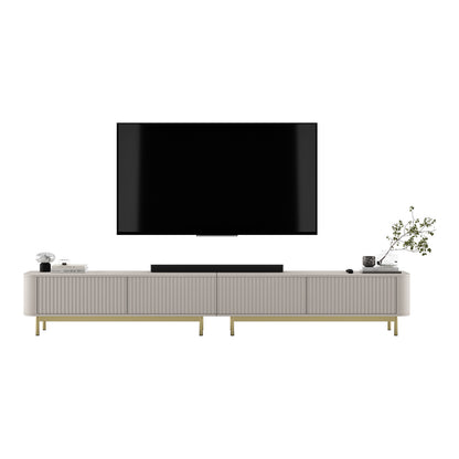 Aurora Rouded Corners Flutted TV Unit 280cm Glamour Style with Frame Legs - Cashmere / Gold Frame