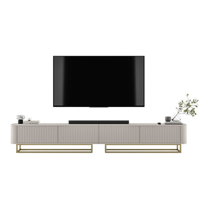 Aurora Rouded Corners Flutted TV Unit 280cm Glamour Style with Frame Stand - Cashmere / Gold Frame