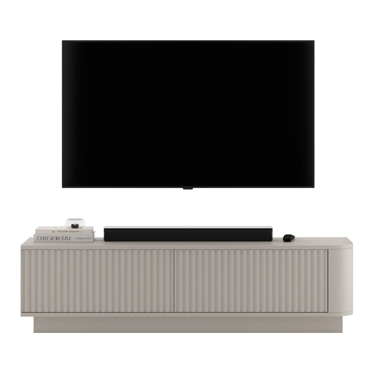 Aurora Rounded Corner Flutted TV Unit 140cm Glamour Style with Plinth Stand - Cashmere