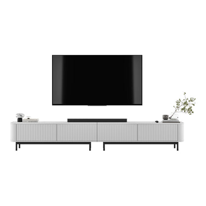 Aurora Rouded Corners Flutted TV Unit 280cm Glamour Style with Frame Legs - White / Black Frame