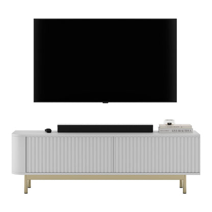 Aurora Rounded Corner Flutted TV Unit 140cm Glamour Style with Frame Legs - White / Gold