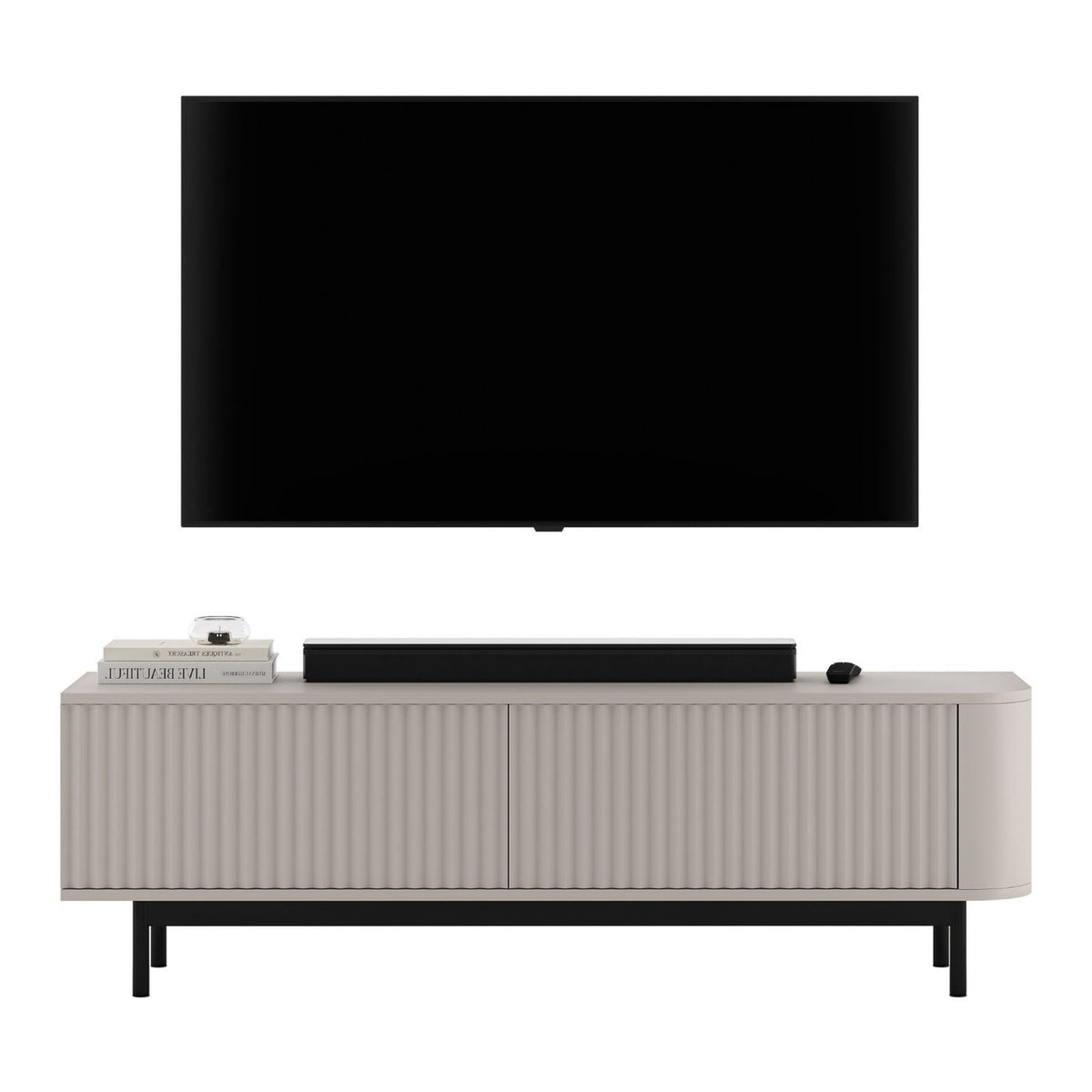 Aurora Rounded Corner Fluted TV Unit 140cm Glamour Style with Frame Legs - Cashmere / Black