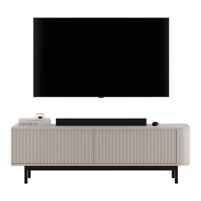 Aurora Rounded Corner Fluted TV Unit 140cm Glamour Style with Frame Legs - Cashmere / Black