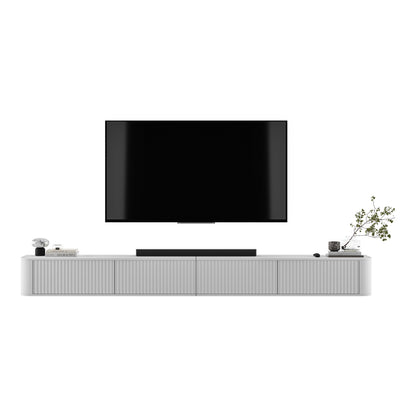 Aurora Rouded Corners Wall Mounted Flutted TV Unit 280cm Glamour Style - White