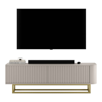 Aurora Rounded Corner Fluted TV Unit 140cm Glamour Style with Frame Stand - Cashmere / Gold
