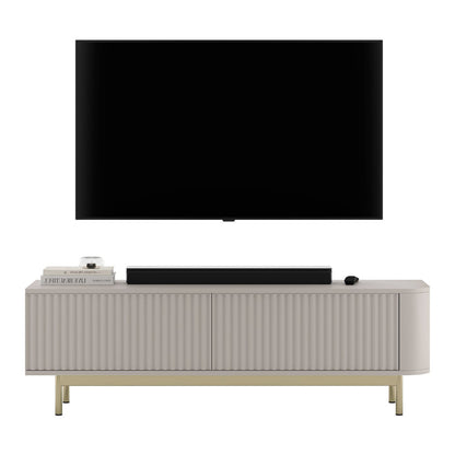 Aurora Rounded Corner Fluted TV Unit 140cm Glamour Style with Frame Legs - Cashmere / Gold