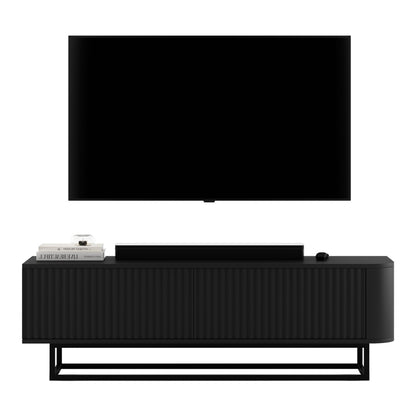 Aurora Rounded Corner Fluted TV Unit 140cm Glamour Style with Frame Stand - Black / Black
