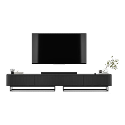 Aurora Rouded Corners Flutted TV Unit 280cm Glamour Style with Frame Stand - Black / Black Frame