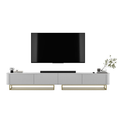 Aurora Rouded Corners Flutted TV Unit 280cm Glamour Style with Frame Stand - White / Gold Frame