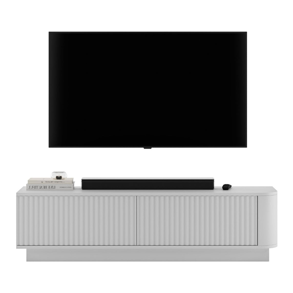 Aurora Rounded Corner Flutted TV Unit 140cm Glamour Style with Plinth Stand - White