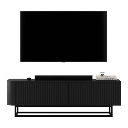 Aurora Rounded Corner Fluted TV Unit 140cm Glamour Style with Frame Stand - Black / Black