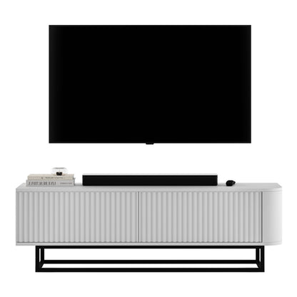 Aurora Rounded Corner Fluted TV Unit 140cm Glamour Style with Frame Stand - White / Black