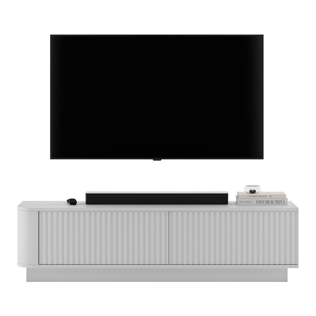 Aurora Rounded Corner Flutted TV Unit 140cm Glamour Style with Plinth Stand - White