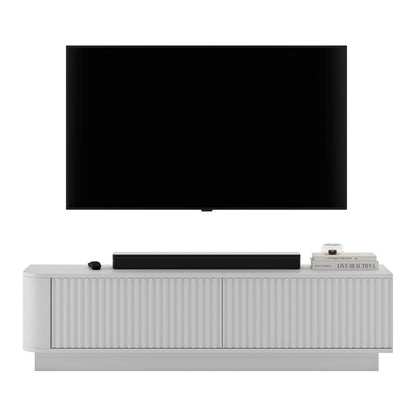 Aurora Rounded Corner Flutted TV Unit 140cm Glamour Style with Plinth Stand - White