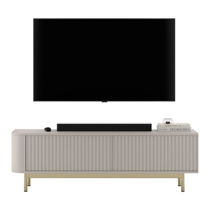 Aurora Rounded Corner Fluted TV Unit 140cm Glamour Style with Frame Legs - Cashmere / Gold