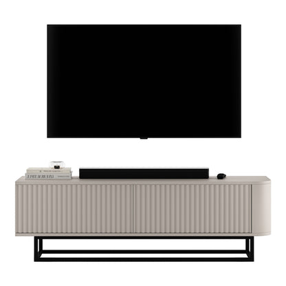 Aurora Rounded Corner Fluted TV Unit 140cm Glamour Style with Frame Stand - Cashmere / Black