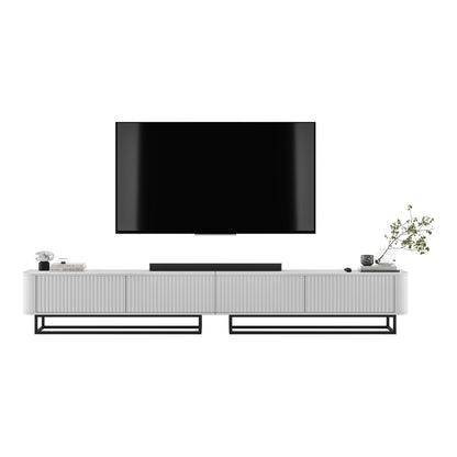 Aurora Rouded Corners Flutted TV Unit 280cm Glamour Style with Frame Stand - White / Black Frame