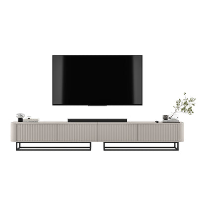 Aurora Rouded Corners Flutted TV Unit 280cm Glamour Style with Frame Stand - Cashmere / Black Frame