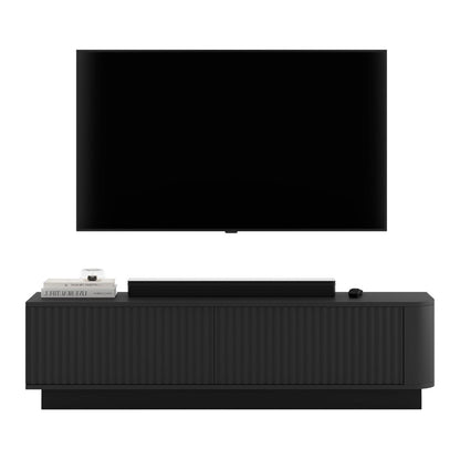 Aurora Rounded Corner Flutted TV Unit 140cm Glamour Style with Plinth Stand - Black