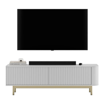 Aurora Rounded Corner Flutted TV Unit 140cm Glamour Style with Frame Legs - White / Gold