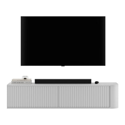 Aurora Rounded Corner Wall Mounted Flutted TV Unit 140cm Glamour Style - White