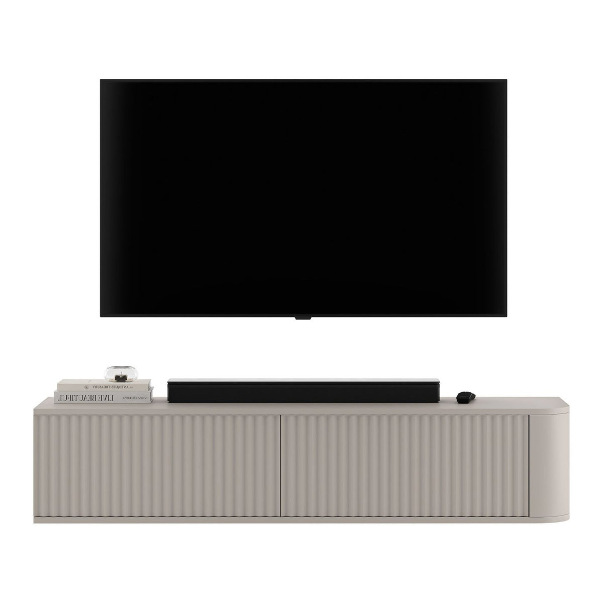 Aurora Rounded Corner Wall Mounted Flutted TV Unit 140cm Glamour Style - Cashmere