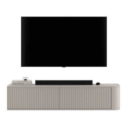 Aurora Rounded Corner Wall Mounted Flutted TV Unit 140cm Glamour Style - Cashmere
