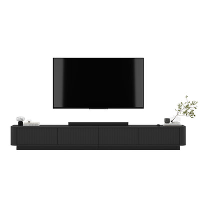 Aurora Rouded Corners Flutted TV Unit 280cm Glamour Style with Plinth Stand - Black