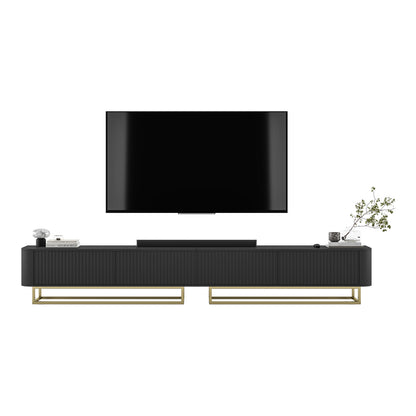 Aurora Rouded Corners Flutted TV Unit 280cm Glamour Style with Frame Stand - Black / Gold Frame