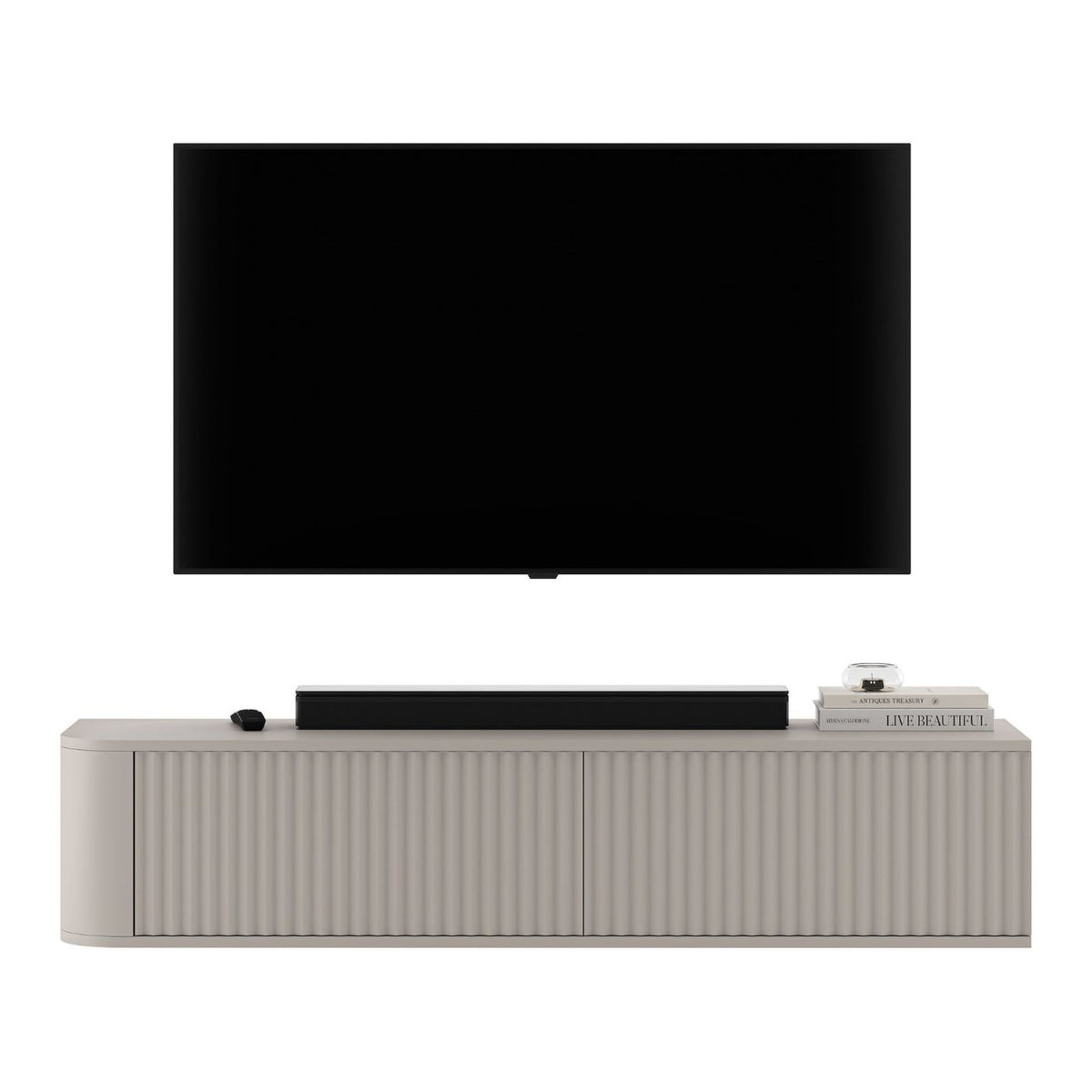 Aurora Rounded Corner Wall Mounted Flutted TV Unit 140cm Glamour Style - Cashmere