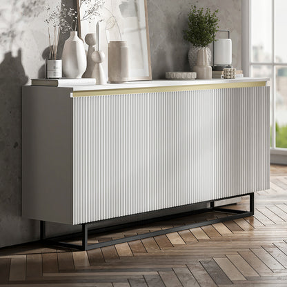 Selene Modern Ribbed-Texture Chest of Drawers with 3 Doors - White / Black Frame