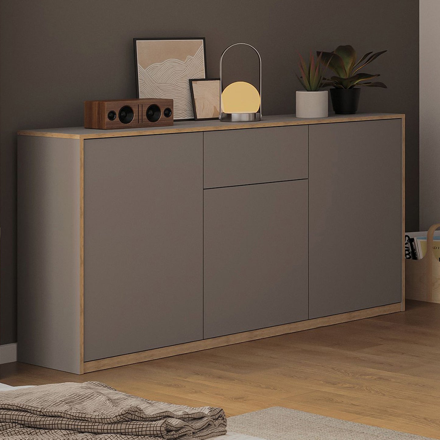 Complex Sideboard with Storage and Drawer Modern Style - Grey