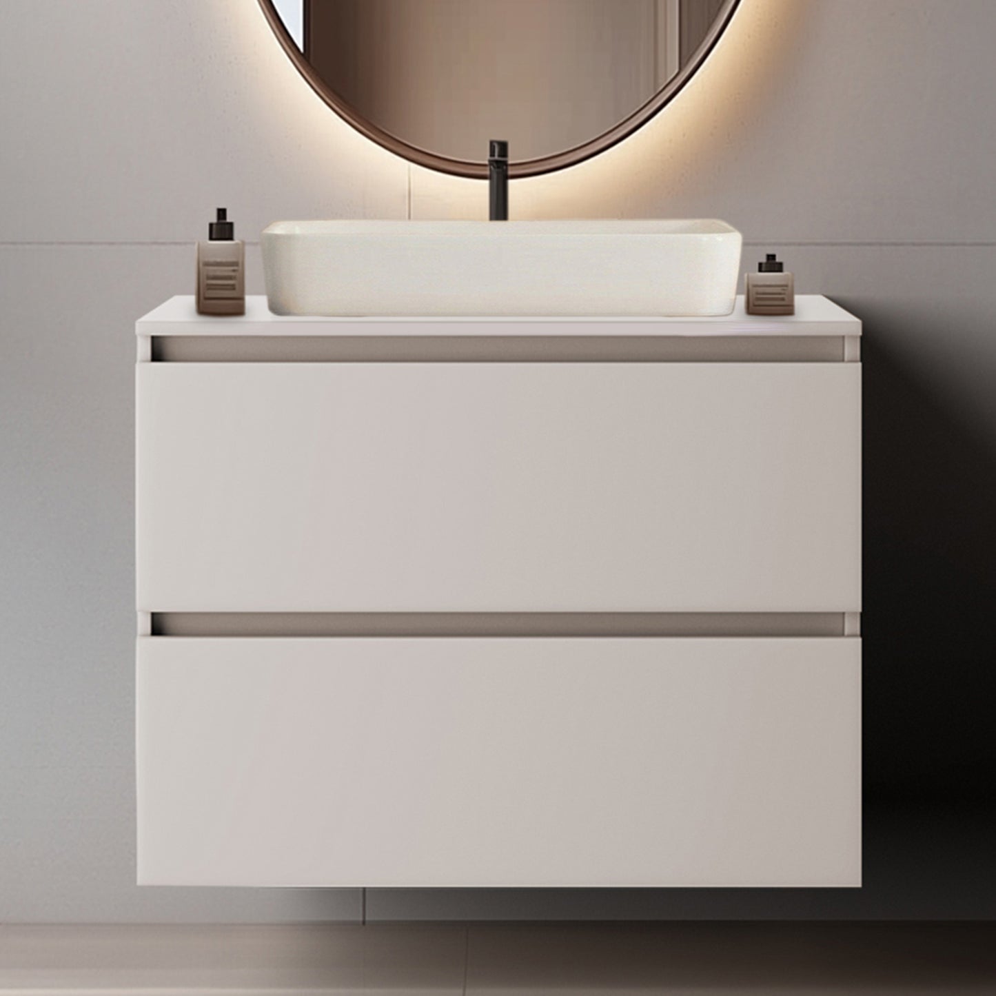 Simple Minimalist Bathroom Vanity Cabinet 80cm with Worktop Basin - Cashmere