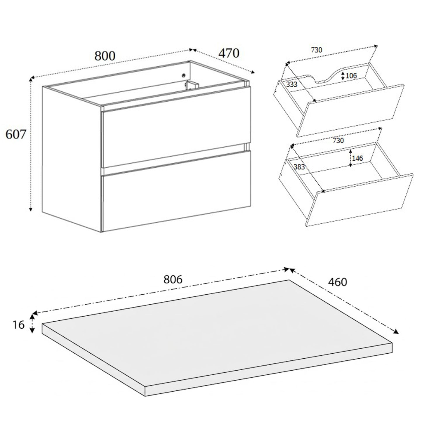 Simple Minimalist Bathroom Vanity Cabinet 80cm with Worktop Basin - Cashmere