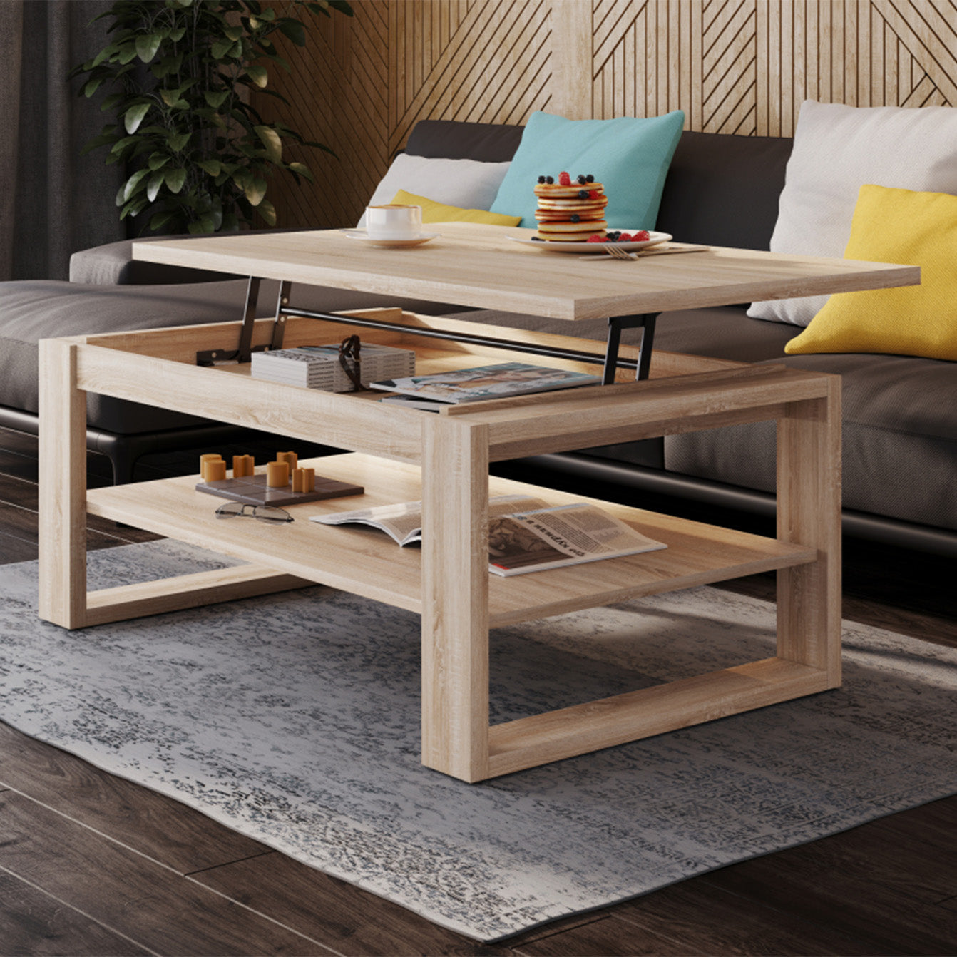 NUO Lift Top Coffee Table Contemporary Style - Sonoma Oak – Heze
