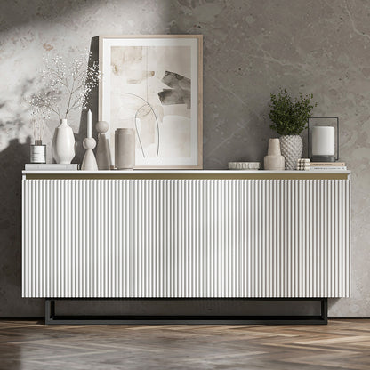 Selene Modern Ribbed-Texture Chest of Drawers with 3 Doors - White / Black Frame