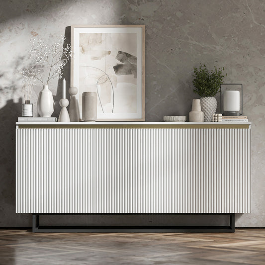 Selene Modern Ribbed-Texture Chest of Drawers with 3 Doors - White / Black Frame