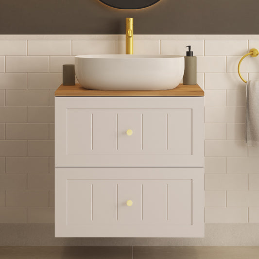 Gusto Scandi Style 2 Drawer Wall Cabinet Vanity Unit with Worktop 60cm - Cashmere