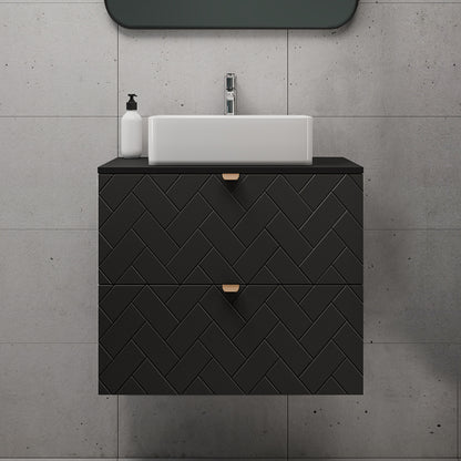 Trend Herringbone Pattern Door 60cm Bathroom Cabinet Vanity Unit with Worktop - Black