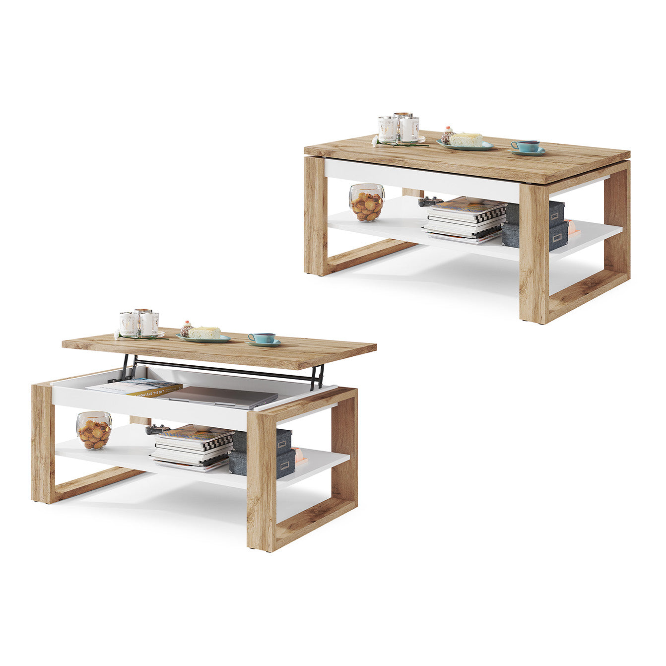 NUO Lift Top Coffee Table Contemporary Style - Wotan Oak / White Matt