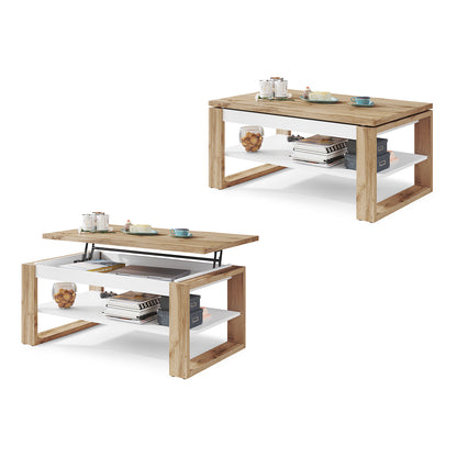 NUO Lift Top Coffee Table Contemporary Style - Wotan Oak / White Matt