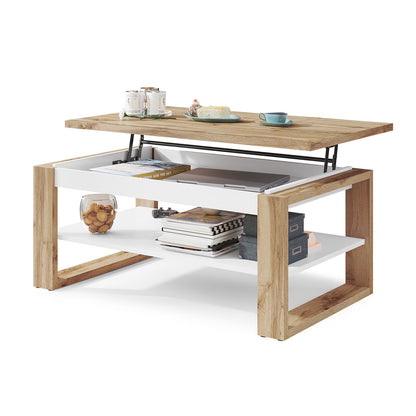 NUO Lift Top Coffee Table Contemporary Style - Wotan Oak / White Matt