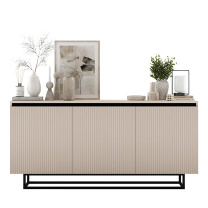 Selene Modern Ribbed-Texture Chest of Drawers with 3 Doors - Cashmere / Black Frame