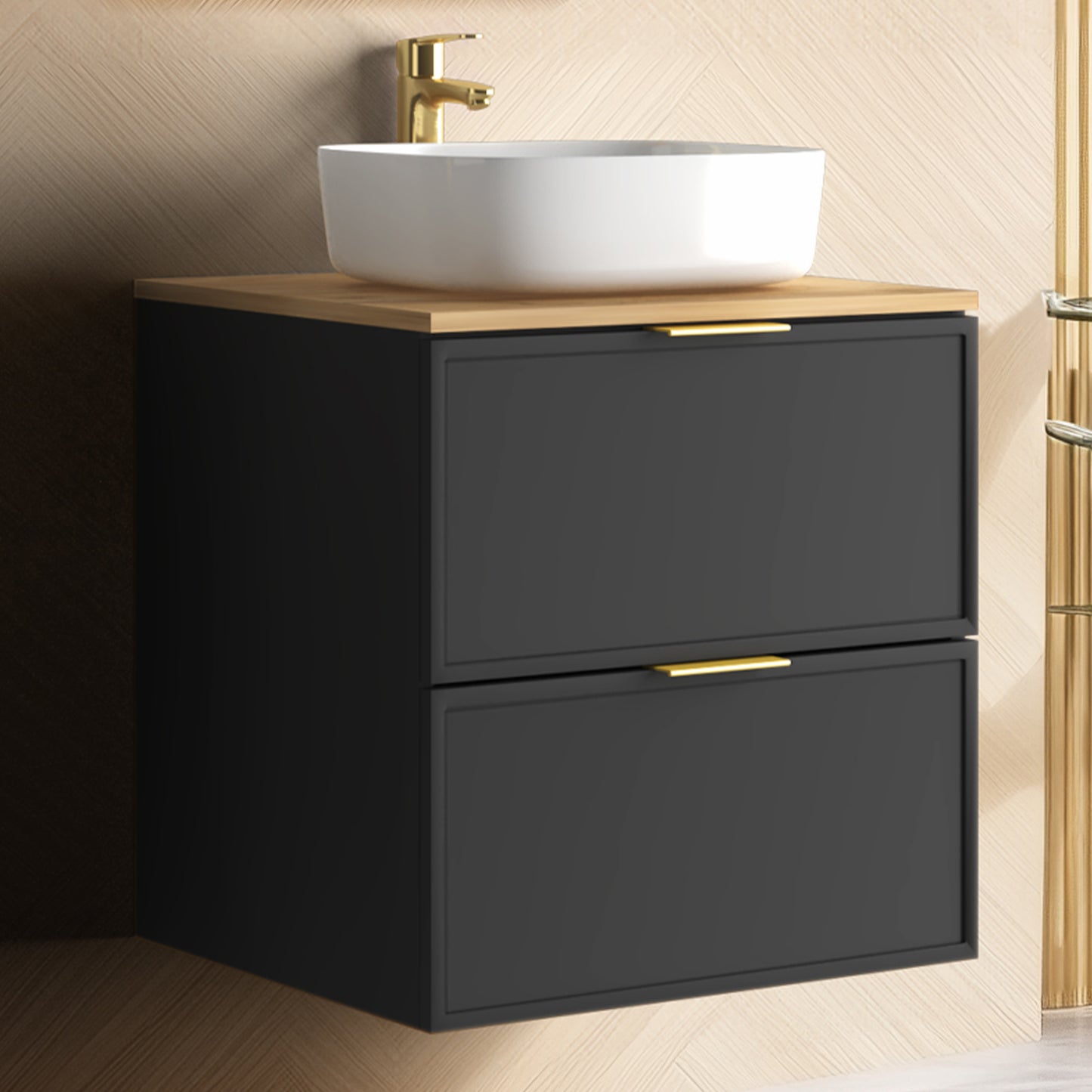 Simple Modern 2 Drawer Bathroom Cabinet Vanity Unit 60cm with Worktop - Anthracite