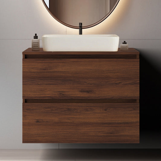 Simple Minimalist Bathroom Vanity Cabinet 80cm with Worktop Basin - Walnut
